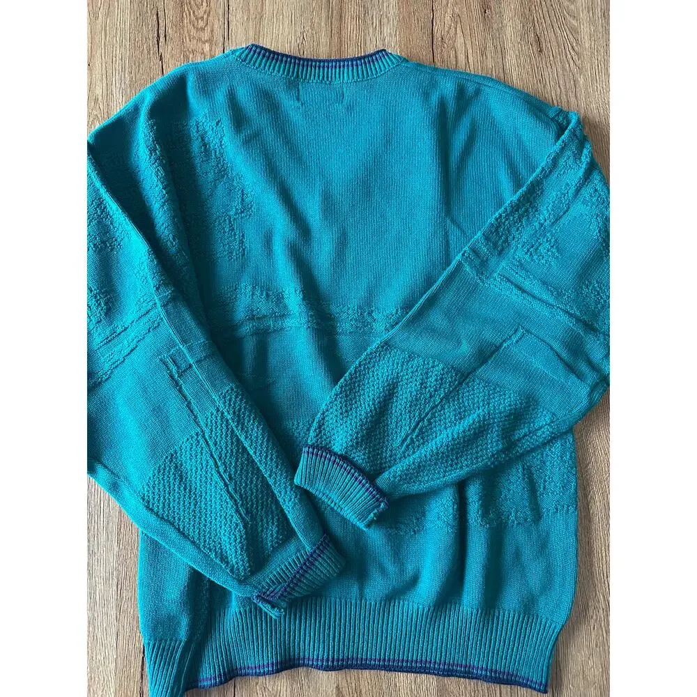 Isle Of Cotton Vintage Green Golfing V Neck Sweater Size Large